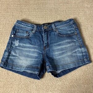 Harper Denim Shorts Distressed Cuffed Hem Blue Wash Juniors Size‎ 27